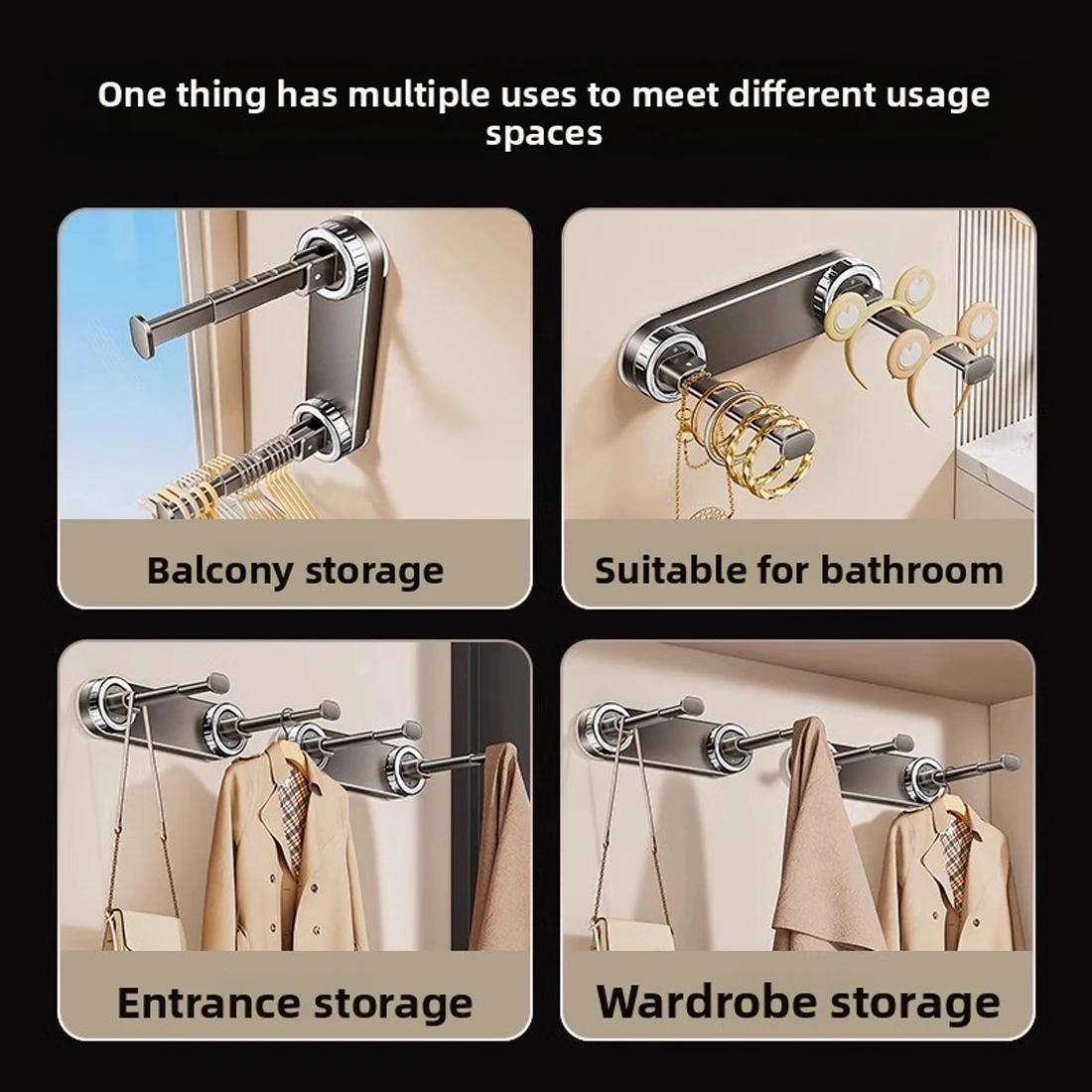 Foldable Hanger Storage Rack - No Drill Suction Cup Installation, Retractable Adjustable for Home Office, Durable Space-Saver