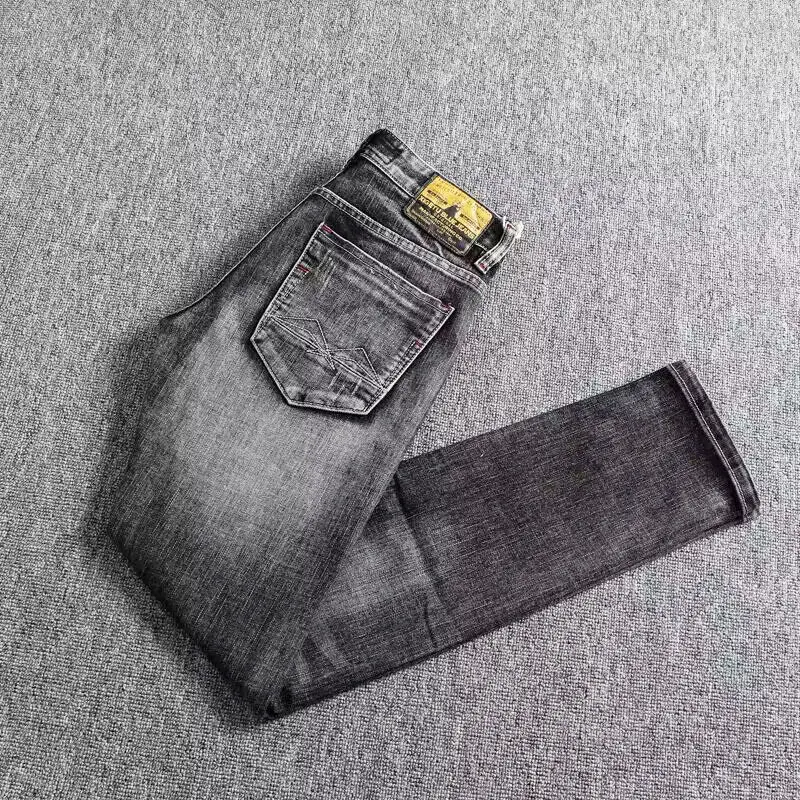 Fashion Vintage Men Jeans High Quality Retro Black Stretch Slim Fit Ripped Jeans Men Embroidery Designer Denim Pants Hombre