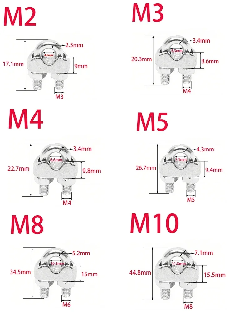 1Pc 316 Stainless Steel U‑Bolt Wire Rope Clip, M2‑M32mm Cable Clamp Fastener Hardware Accessories