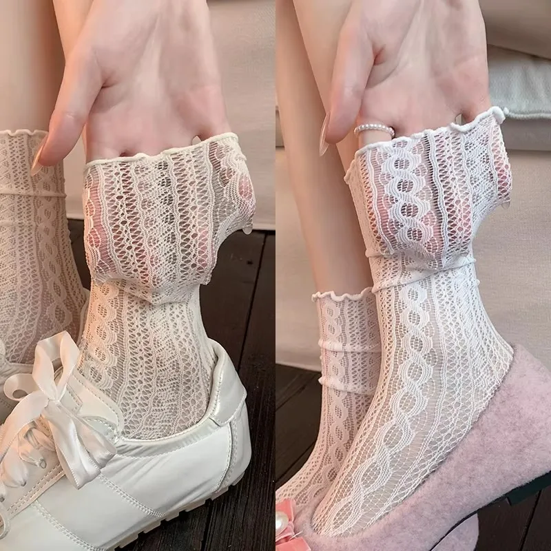 

Kawaii Girls Lolita JK Носки Сексуальные носки для женщин Хлопковые дышащие мягкие сетчатые полые тонкие носки Повседневные милые чулки