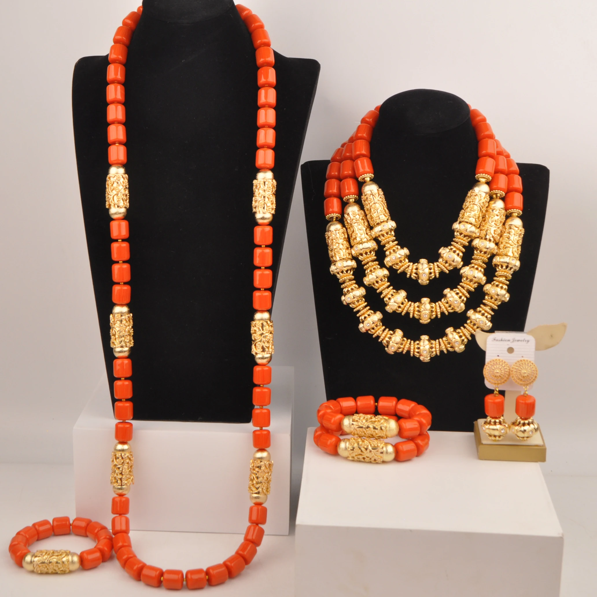 Fashion African Wedding Beads Orange Artificial Coral Jewelry Set