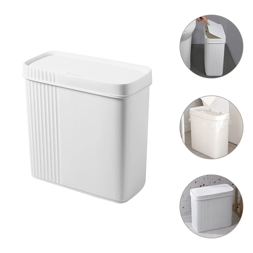 

Press Top Trash Can 7L Slim Rectangular Plastic Waste Bucket For Bedroom Bathroom Office Home Garbage Bin Container