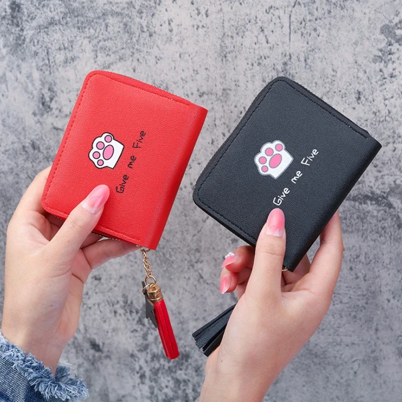 

Cute Cartoon Printed Wallets for Women Kawaii PU Leather Small Mini Money Bag Coin Purse with Tassel