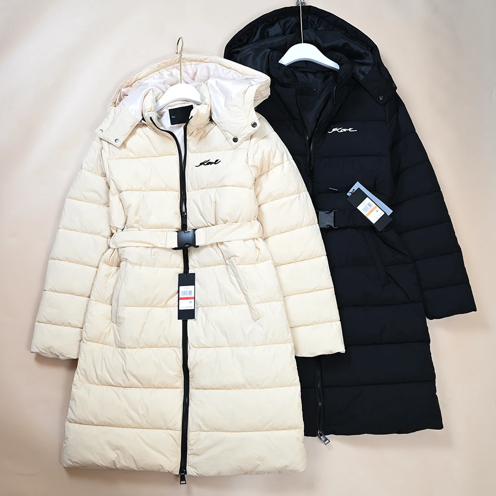 

Winter New Sle Women's Cotton Jaet Embroidered Chest Elastic Waist Stand Collar Interlined Casual Mid-Length Cotton Coat