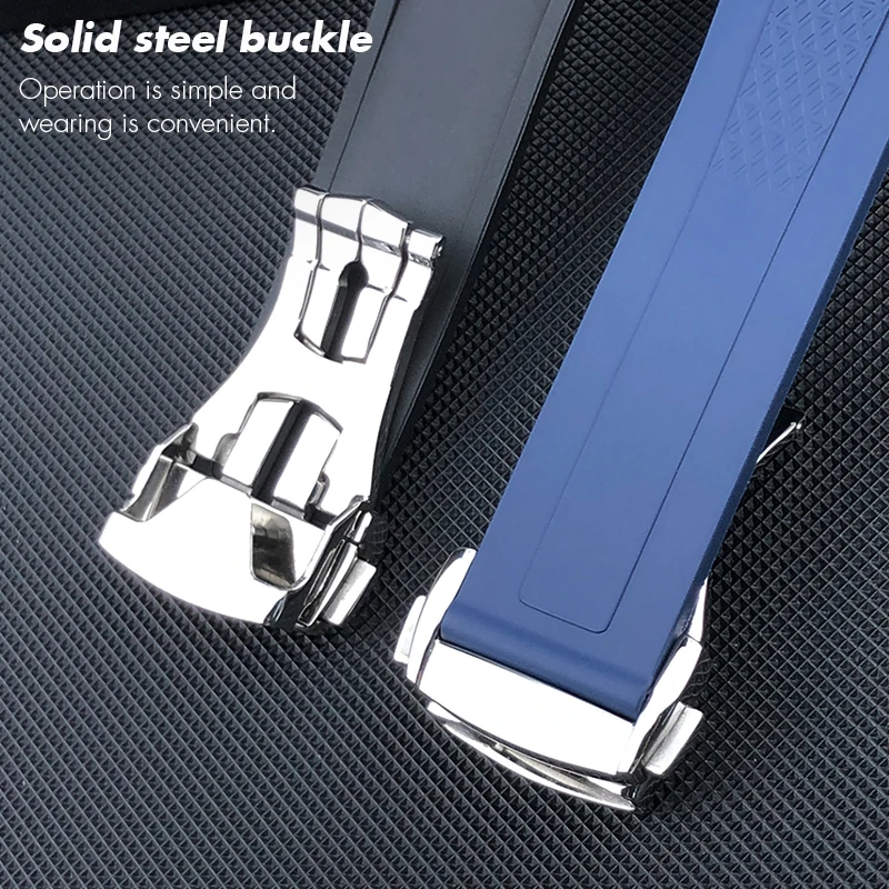 محدب لينة FKM الفلوروروبر المطاط حزام الساعات ل ل لونجين L3 830 835 Hydroconquest Conquest GMT V.H.P 21 مللي متر 22 مللي متر حزام ساعة اليد