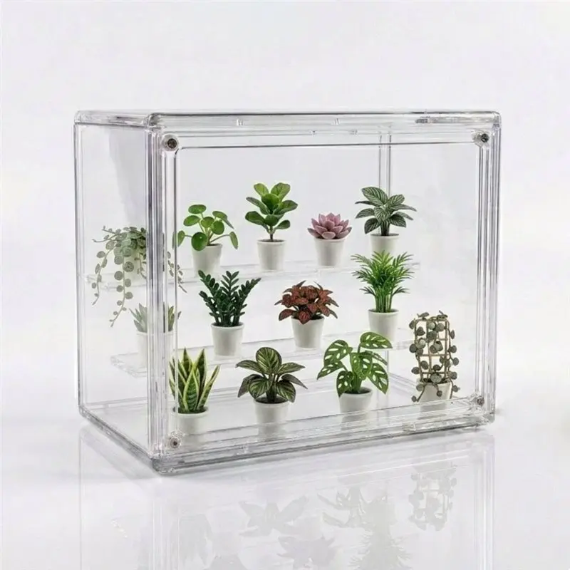 ABUG-Mini Greenhouse Indoor, Clear Small Green House With Magnetic Door,Stackable Succulentseed Starting Observation Station