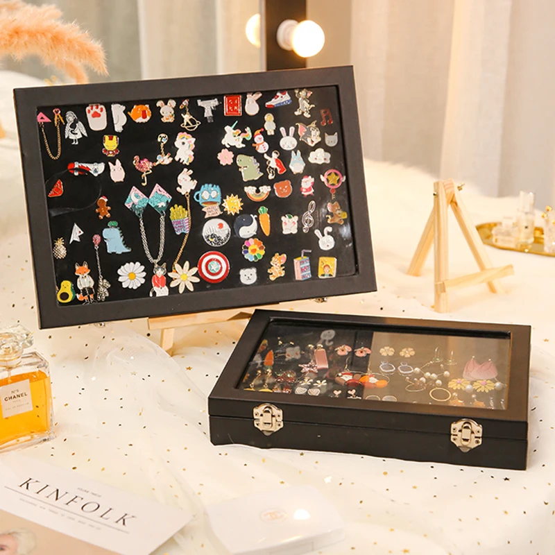 

Medal Display Box Brooch Badge Storage Clear with Lid Window Organizer Showcase Metal Lock Jewelry