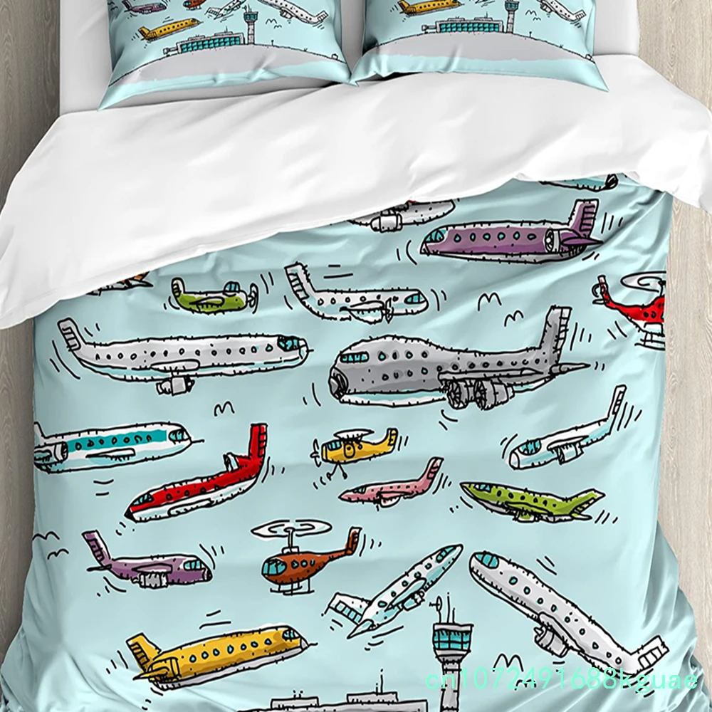 Airplane Bedding Set For Bedroom Bed Home Planes Fying In Air Aviation Love Airport Helico Duvet Cover Quilt Cover Pillowcase