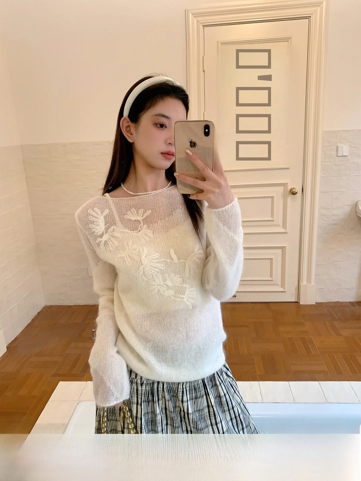 

INON Gentle Sle Alpaca Wool Sweater Women's Sweet Embroidered Flower See-tough Base Layer Knitted irt Autumn Winter