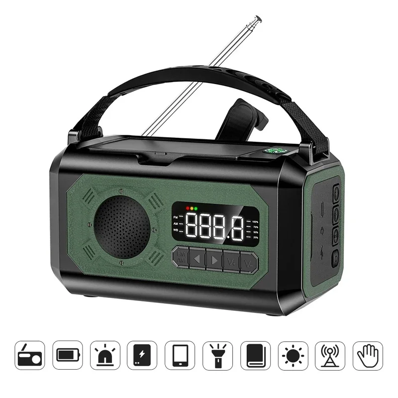 12000mah Emergency Radio Hand-Cranked with Solar Panel,LED Flashlight,Power Bank,SOS Alarm,FM/AM/NOAA FM-Level Radio Function