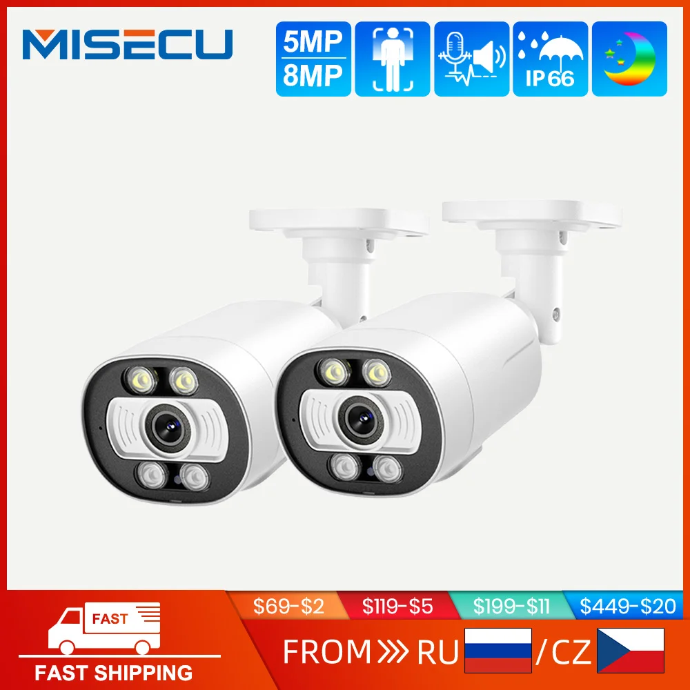 MISECU Super HD 5MP 8MP POE IP Camera Outdoor Surveillance Security Camera Two Way Audio Ai Human Detection Color Night Vision