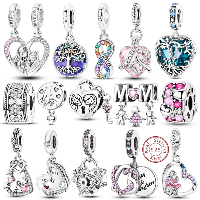 Cuentas de plata de ley 925 con forma de árbol de la vida, corazón de melocotón, dulce amor, colgantes, pulseras, collares, regalo de joyería para mujer