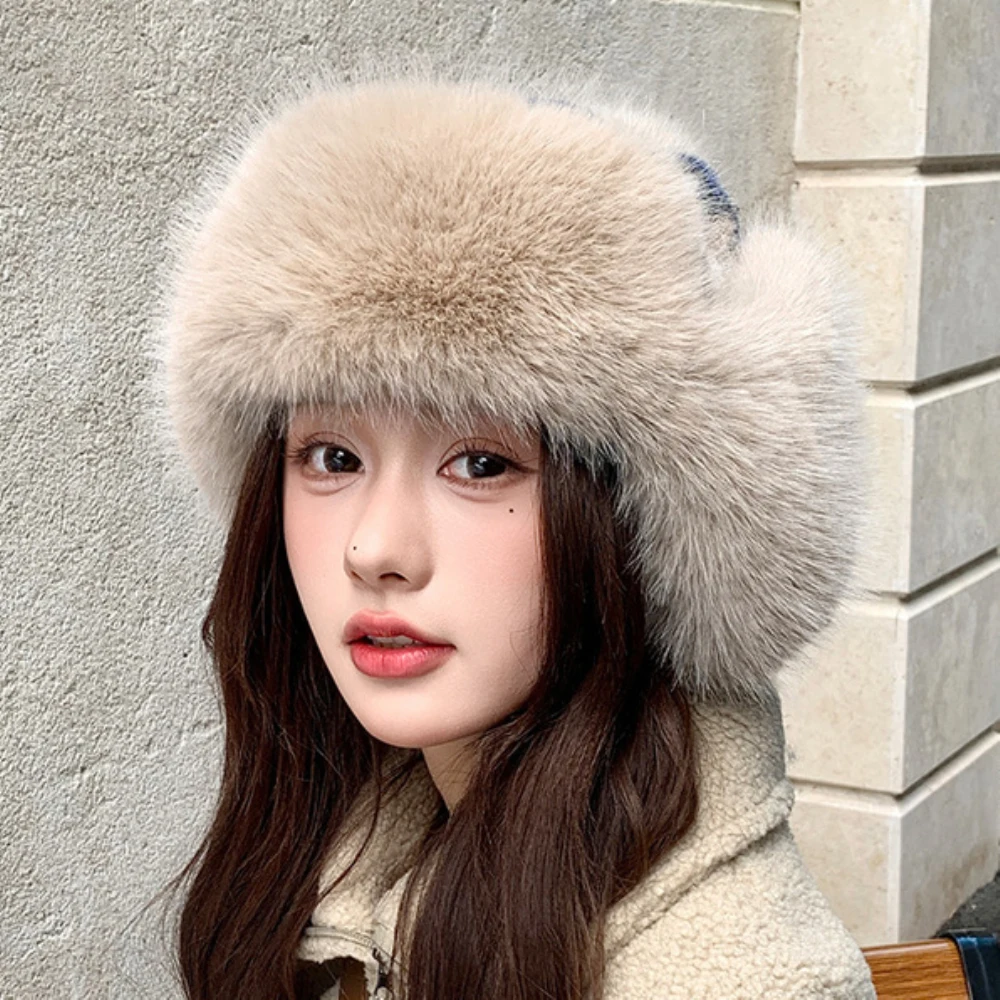 

HT4894 Bomber Hat New Autumn Winter Thick Warm Fluffy Fur Hat Men Women Knitted Russian Hat Snow Ski Trapper Earflap Cap Ushanka