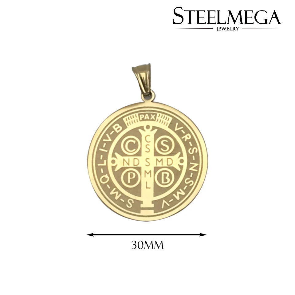 STEELMEGA Stainless Steel Pendant With Saint Benedict Medal For Catholic