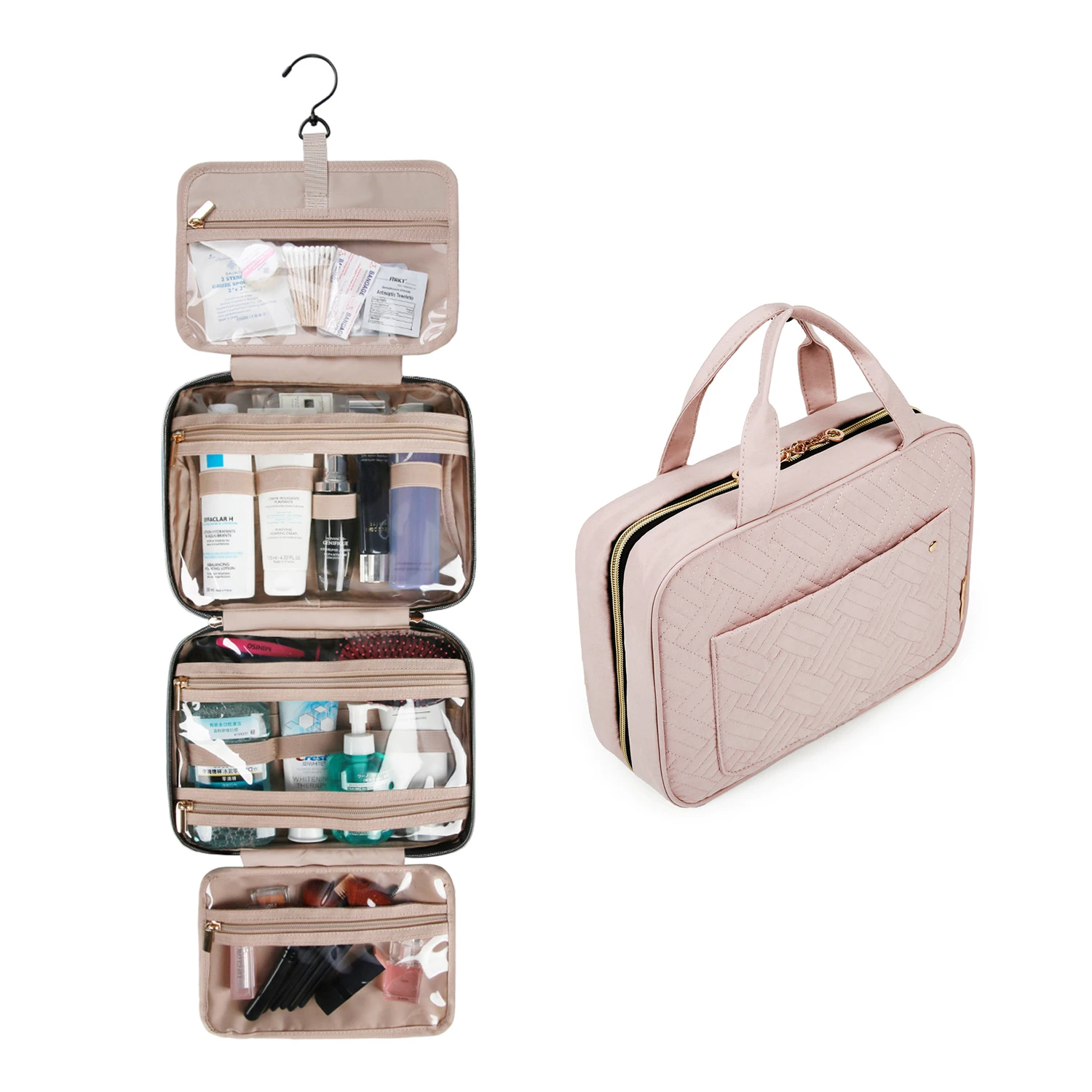 BAGSMART Make-up-Kosmetiktasche mit Haken zum Aufhängen, wasserabweisende Kulturtasche, Reise-Organizer für Organizer-Toilettenartikel in voller Größe