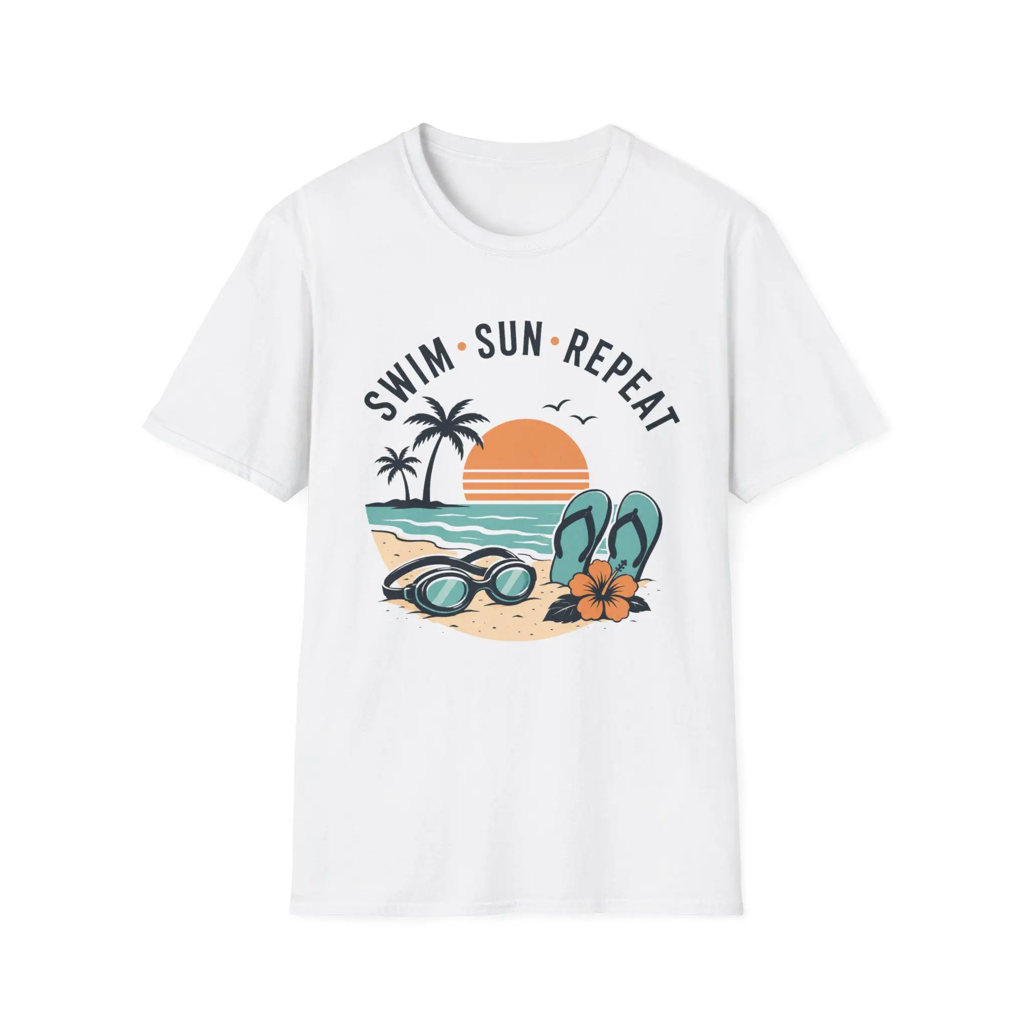 Swim Sun Repeat Shirt, Tropical Swim Shirt, Beach Swimmer Tee, Retro Summer Vacation Shirt, Swim Team Shirt, Coastal Beach