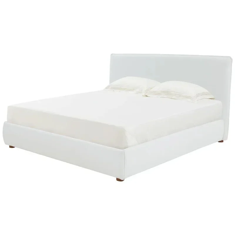 French Cream Style Master Bedroom Bed Nordic Lambswool Soft Bag Backrest Fabric Bed Simple Small Apartment Double Marriage Bed