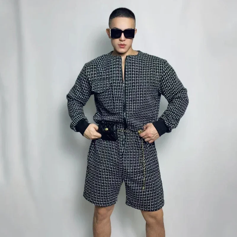 Nova boate dj ds rave outfit gogo trajes branco preto macacão jazz carga macacão masculino hip hop dança desempenho wear