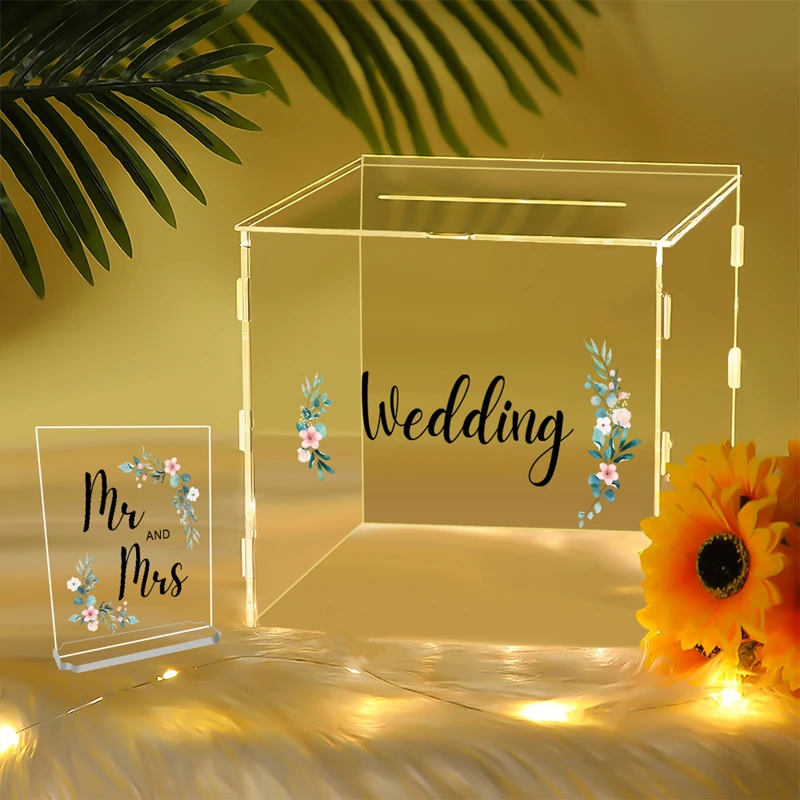 Acrylic Wedding Clear Card Box Money Case with Lock Party Supplies for Graduation Birthday Party Baby Shower Decor