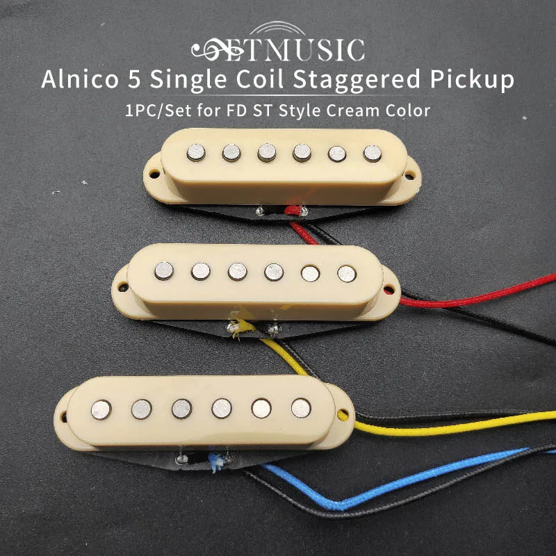 Alnico 5 Single Coil Staggered Top Fiber Bobbin Pickup Electric Guitar Neck/Middle/Bridge 50/50/52mm for FD ST Cream Color