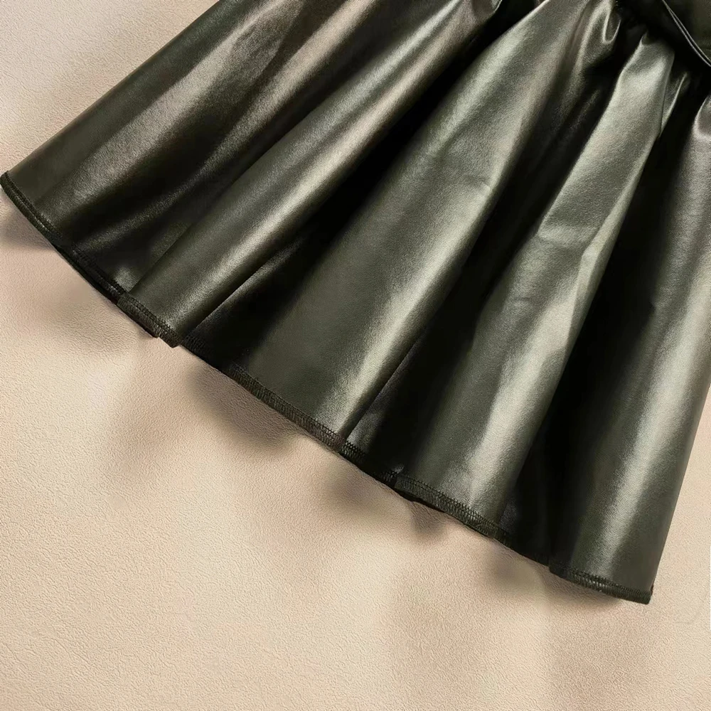 Girls Half Body Skirt Autumn and Winter Fashion Baby Black Leather Skirt Super Cool Princess Skirt Pleated Skirt Pu Short Skirt