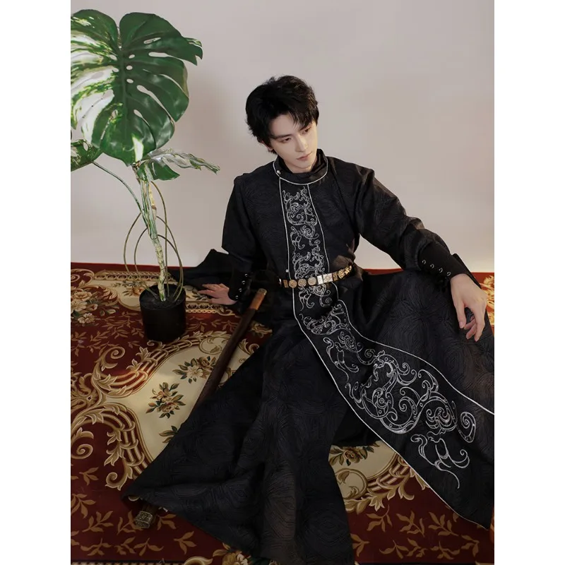 Hanfu improved Tang round embroidery for men and women of the same style Kusa black dark pattern handsome