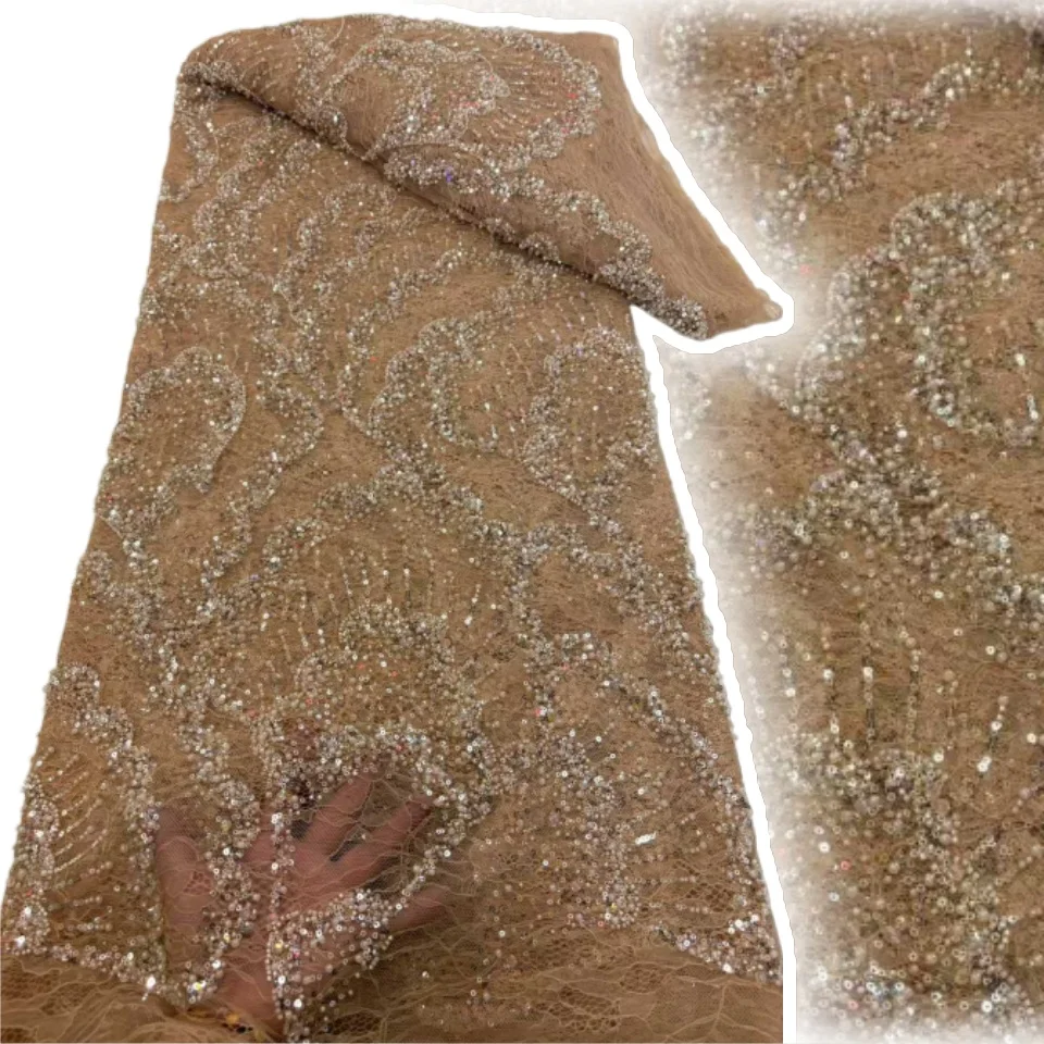 Tecido de renda africano 5 jardas bordado tecido de renda nigeriano 2025 alta qualidade noivo chantilly tule renda para vestido costura sz1691