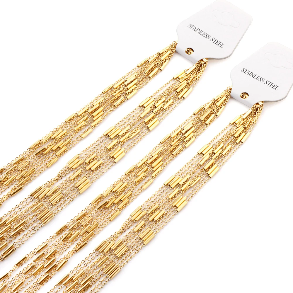 LUXUKISSKIDS Stainless Steel Chains For Wholesale 0.4mm Cross Chain With Steel Pipe Tube Mix Chain 5pcs Package Gold Steel Color