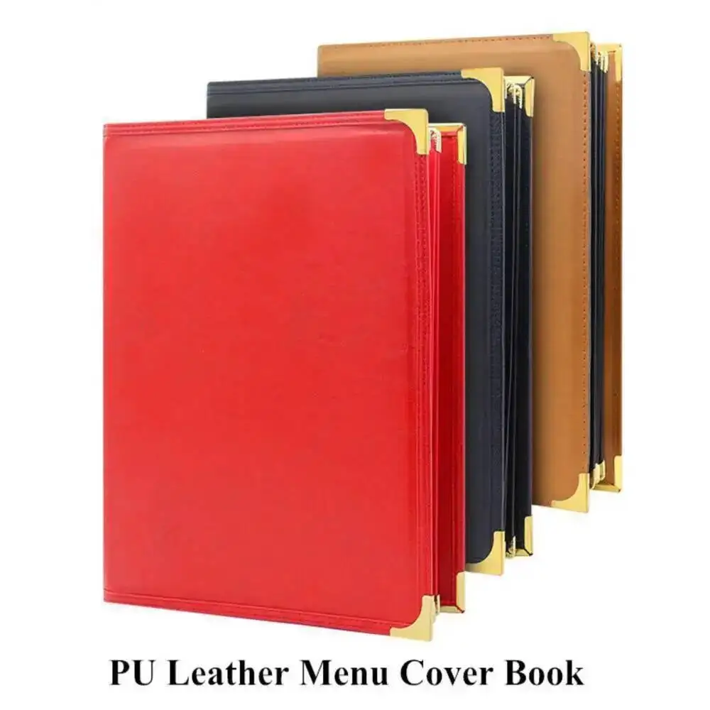 8.5 × 11 بوصة إدراج ورق A4 PU حافة جلدية 6 صفحات 12 عرض أغطية قائمة المطاعم تناسب كتاب حامل الورق القائمة