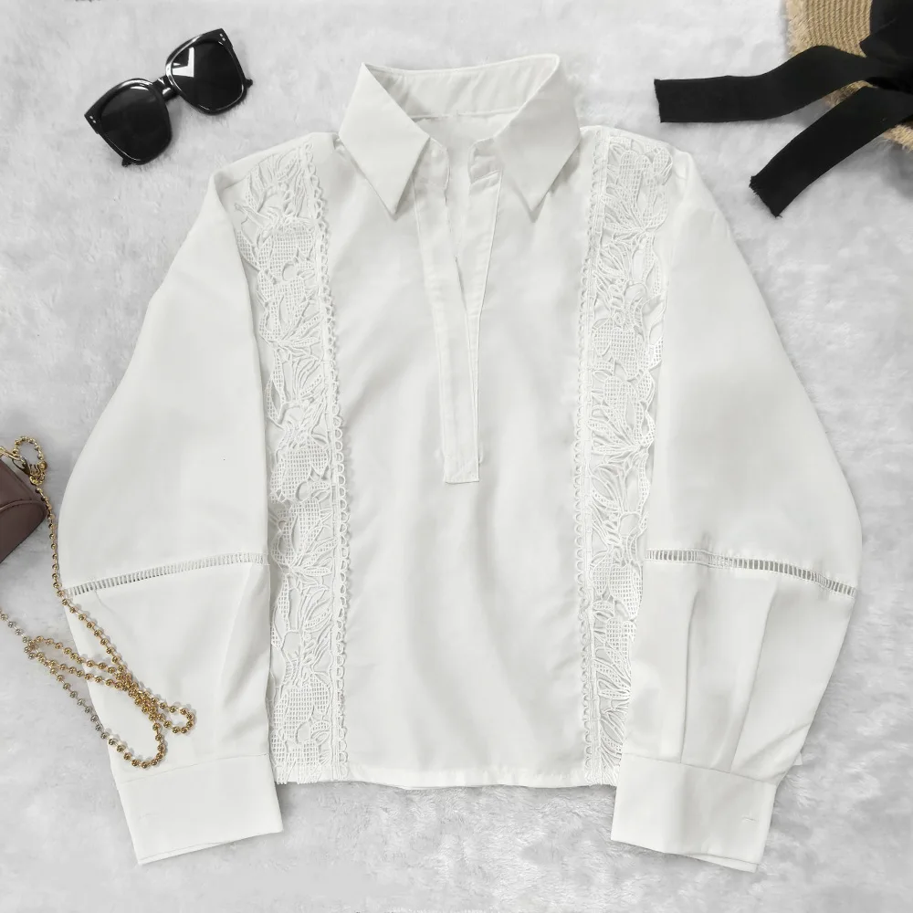 

Новая женская блузка в французском стиле: белая, ажурная, с вышивкой, свободного кроя, элегантная, весна-осень