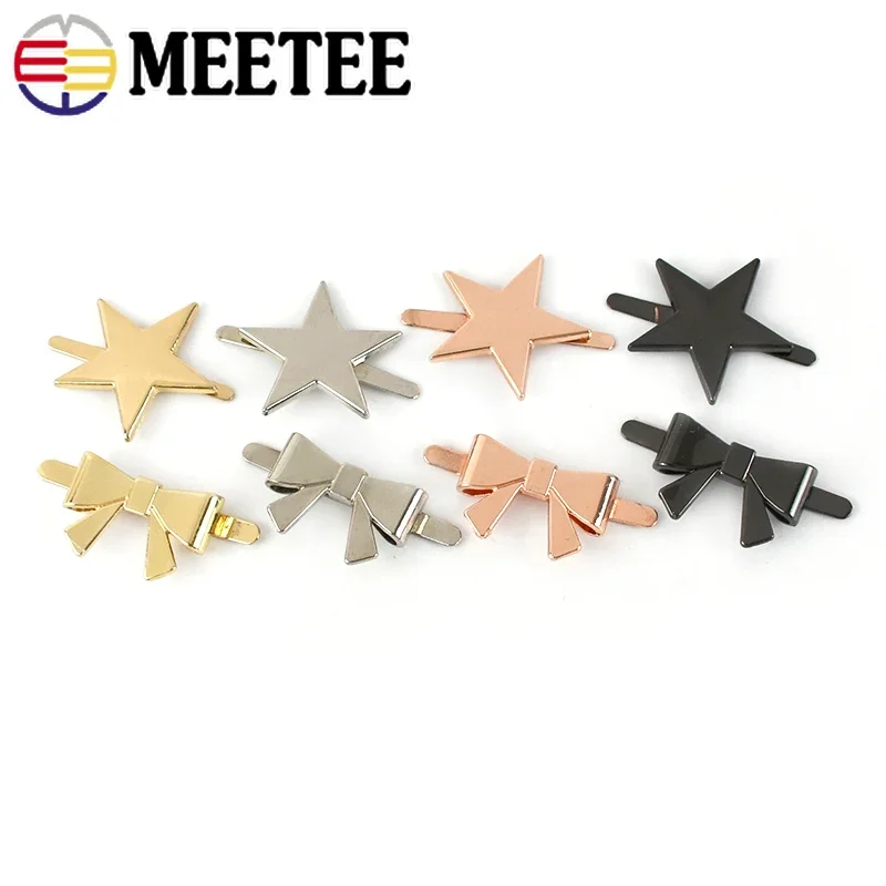 Meetee 5Pcs Metal Label Bow Decorative Buckle Handbag Clasp For Shoes Bag Clothes Leather Luggage Craft DIY Hardware Accessories