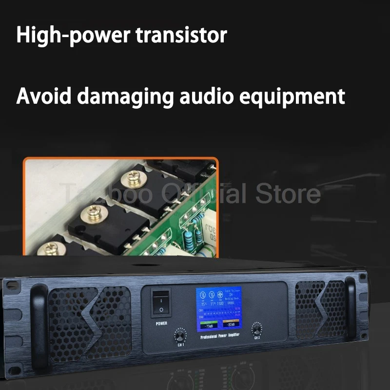 Penguat Daya 1200W+1200W Kelas Murni Peralatan Audio Profesional DJ Untuk Speaker Subwoofer Penggunaan Pernikahan Rumah Panggung KTV