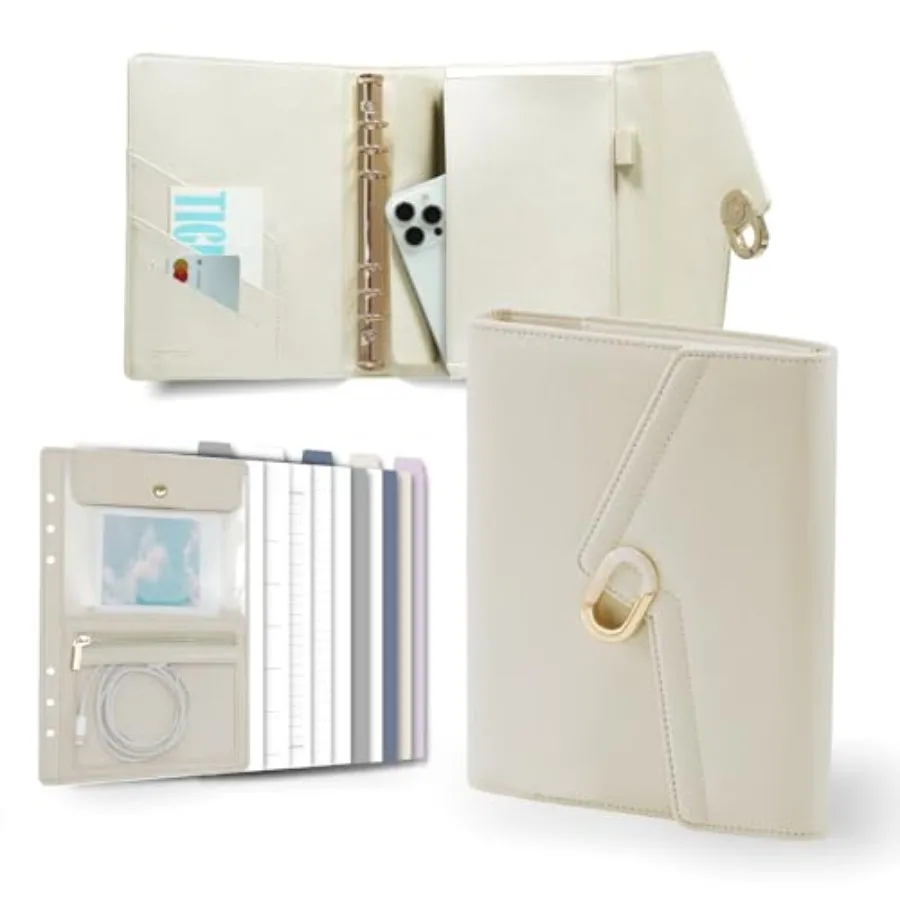 

Lightning A5 PU Leather Planner 5.8" x 8.3", Refillable 6-Ring Binder with 80 Sheets, Dividers and Removable Zip Pouch Stylish