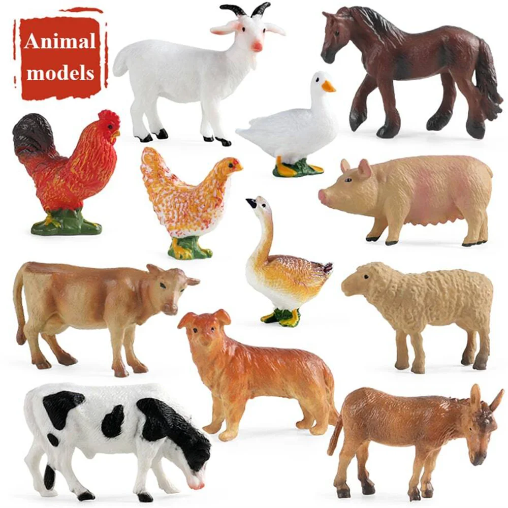 

12PCS Simulation Poultry Farm Animal Model Toy Mini Duck Horse Chicken cow Figures Dolls Action Figurines Toys For Children Gift