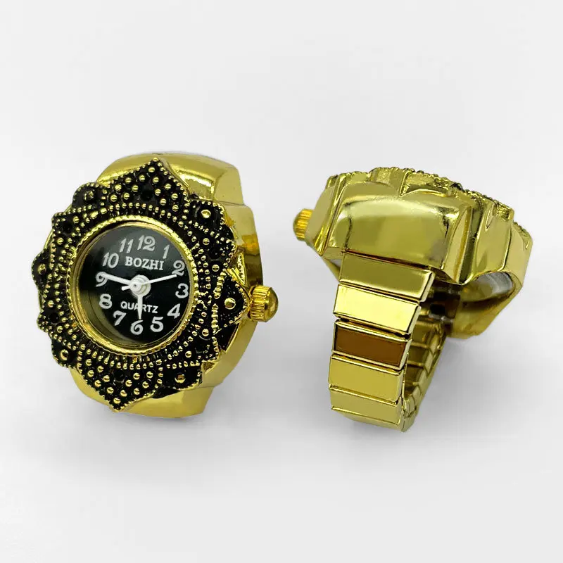Finger Quartz Watch Mini Small Elastic Band  Alloy Watches Female Rings Jewelry Clock Vintag Flower Women Quartz Rose Watch Ring
