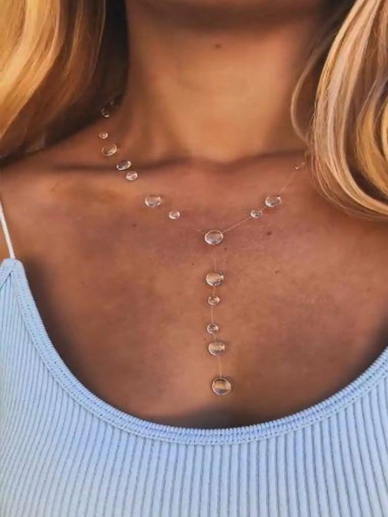 New Transparent Dewdrop Series Necklace Handmade Epoxy Resin Water Drop Collar Chain For Women Holiday Fashion Jewelry - view 2