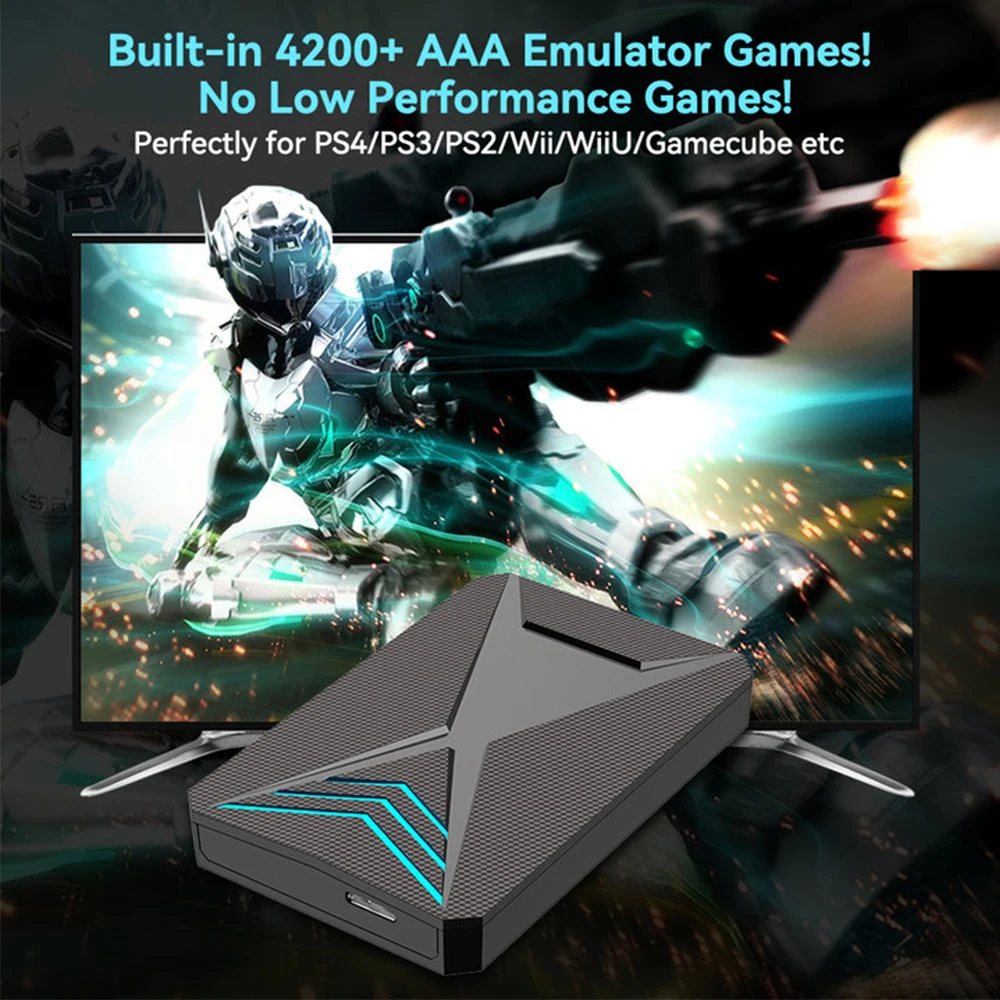 Launchbox 2T Game-Festplattenplatte für PS4/PS3/PS2/Wii/WiiU/GAMECUBE usw. mit 4200+ 3D/PC-Spielen, tragbare Spielekonsole für Laptop