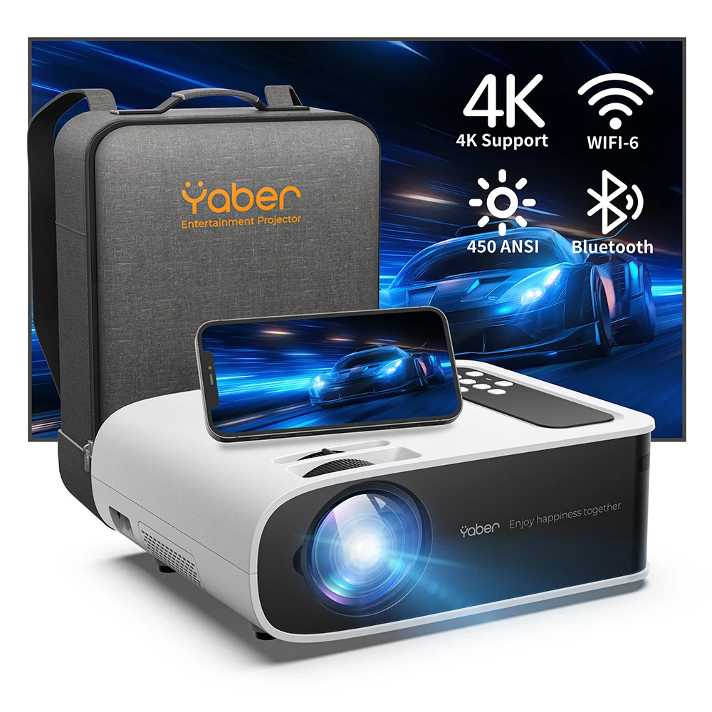 New Pro V8 4K Projector with WiFi 6 and Bluetooth 5.0 450 ANSI Outdoor Projector Portable Home Video Projector