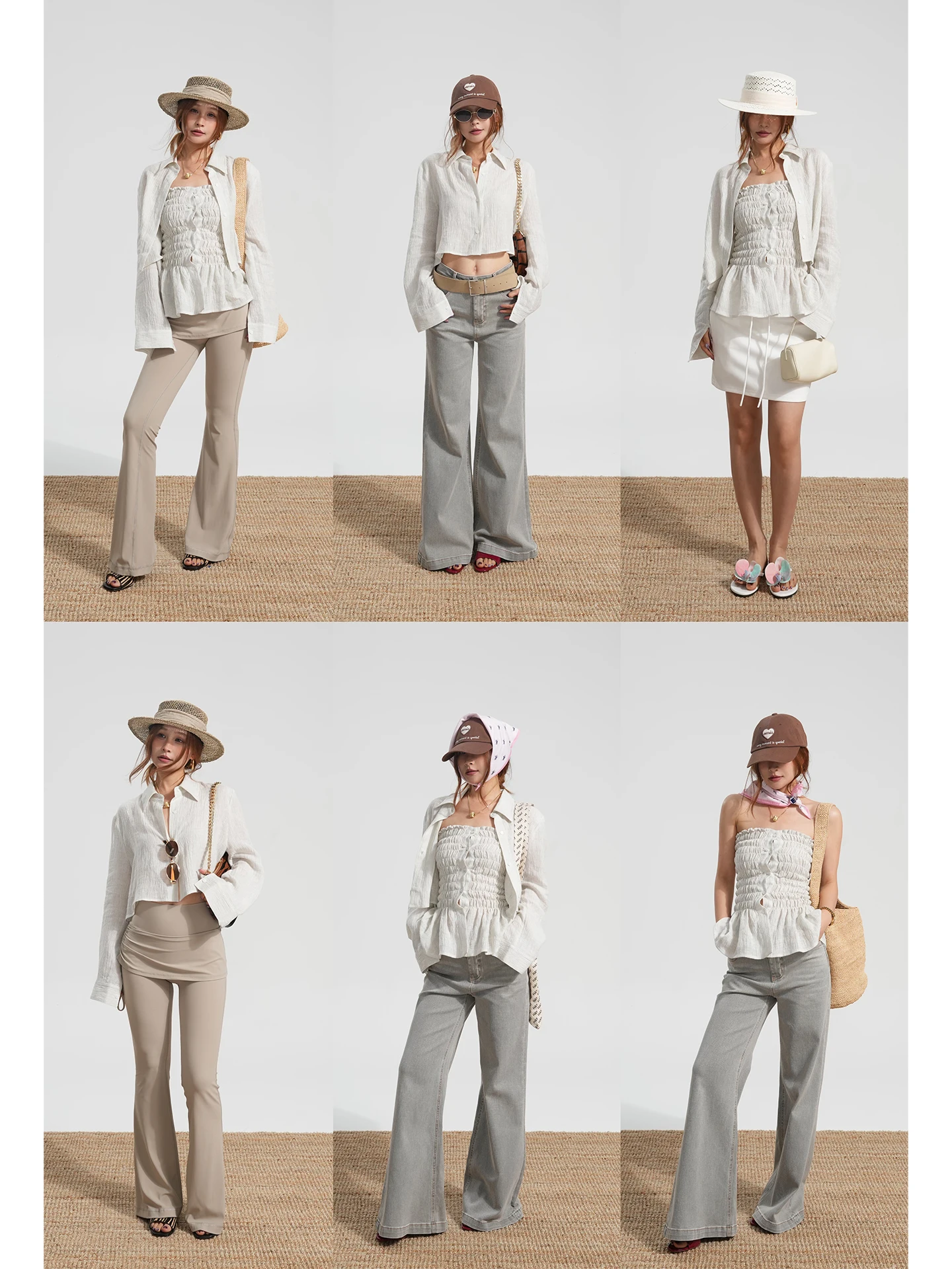 

BLUETIQUE Linen Wrap Crop Top And High Waist Pants Two-Piece Set Casual Style Long Sleeve Women's Shirt No Special Function