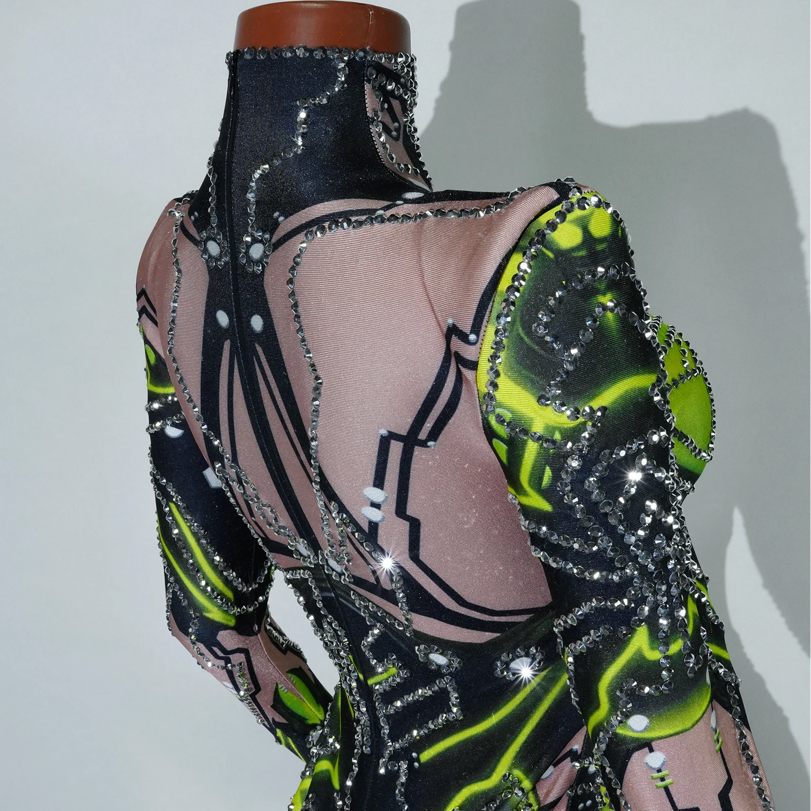 Moda strass glitter stampato body donna pole dance team body manica lunga sexy party nightclub drag queen outfit