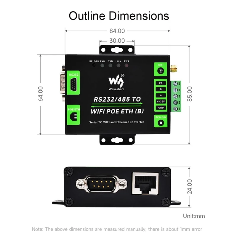 Waveshare RS232/485 إلى Wifi وEthernet، بوابة MQTT من سبائك الألومنيوم إيثرنت إلى محول الخادم التسلسلي من الدرجة الصناعية Wifi