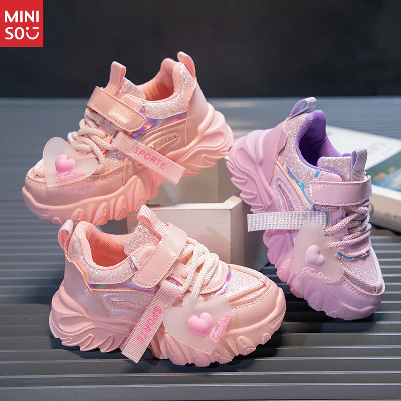 ミニソ 2025 ガールズ ダッドシューズ 秋新作、インスタイル 多用途 ソフトソール ランニングスニーカー