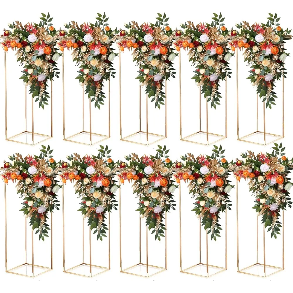 

10 PCS 23.6inch/59.9cm Gold Vases Wedding Centerpieces for Tables，Metal Column Flower Centerpieces Stand with Acrylic Panels