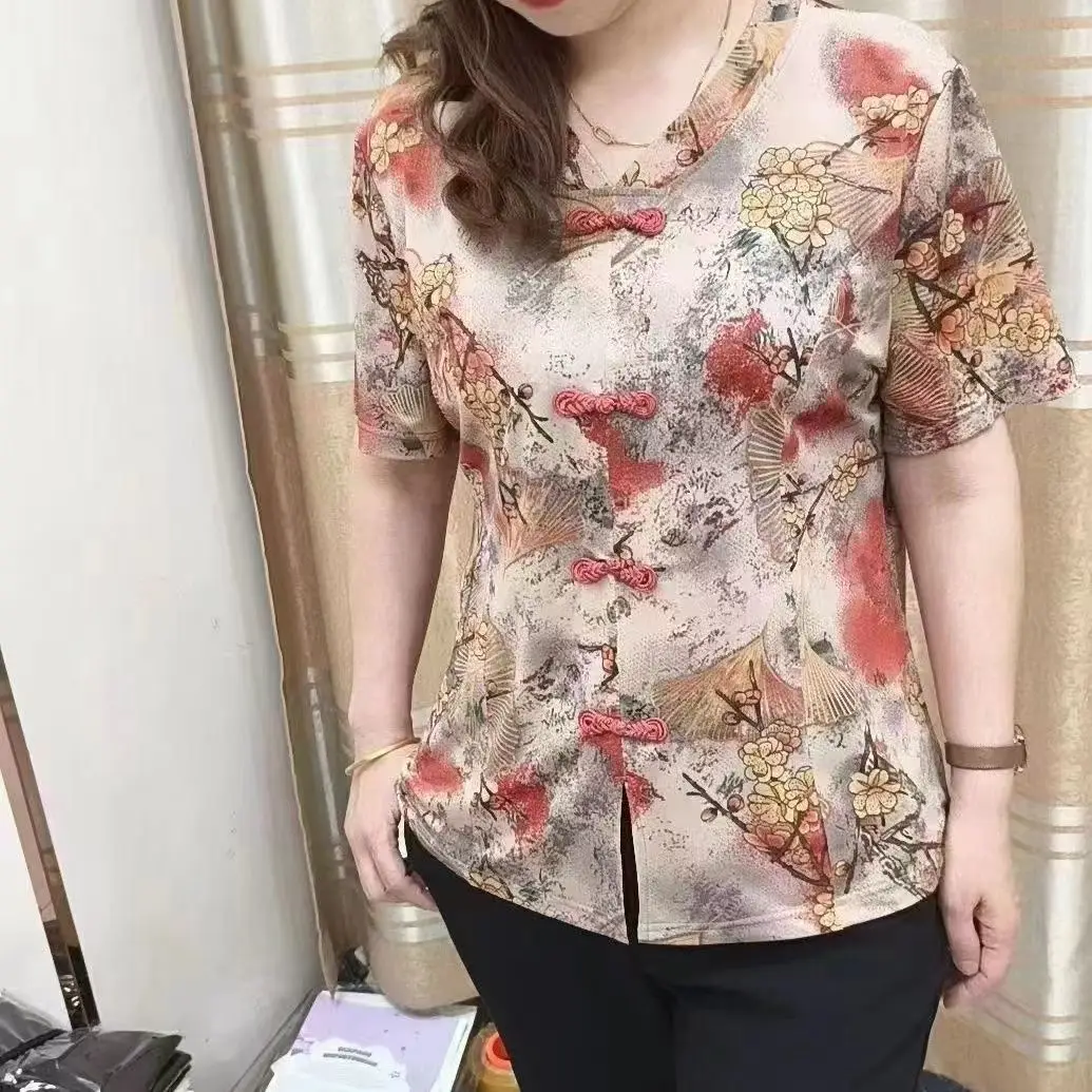 Vintage Printed Women Blouse With Floral Print And Traditional Knot Buttons For Spring And Autumn Wear