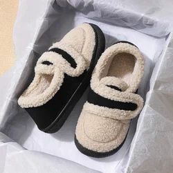 Solid Color Bagen Cotton Embroidery Stuffed Home Thick Sole Plaid Furry Cotton Slippers Cute Non-slip Indoor Slippers Mom Gift