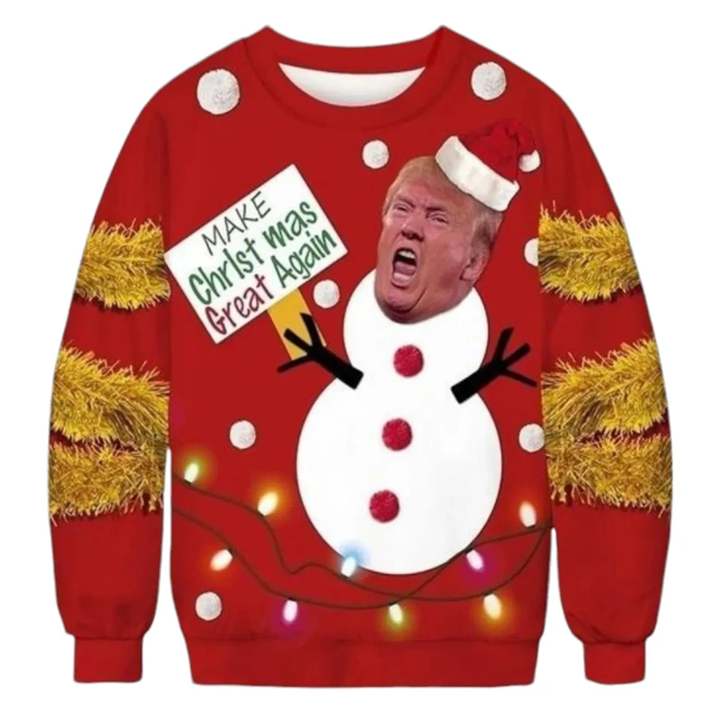 Donald trump gráfico feio camisola de natal masculino mais novo outono inverno pulôver impressão 3d crewneck moletom casual unisex roupas