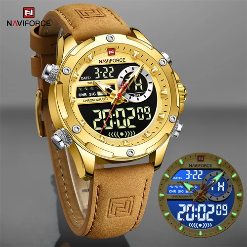 Imagen 2 del producto NAVIFORCE relojes originales de lujo para hombres Casual deporte cronógrafo alarma reloj de pulsera de cuarzo cuero impermeable reloj Digital 9163