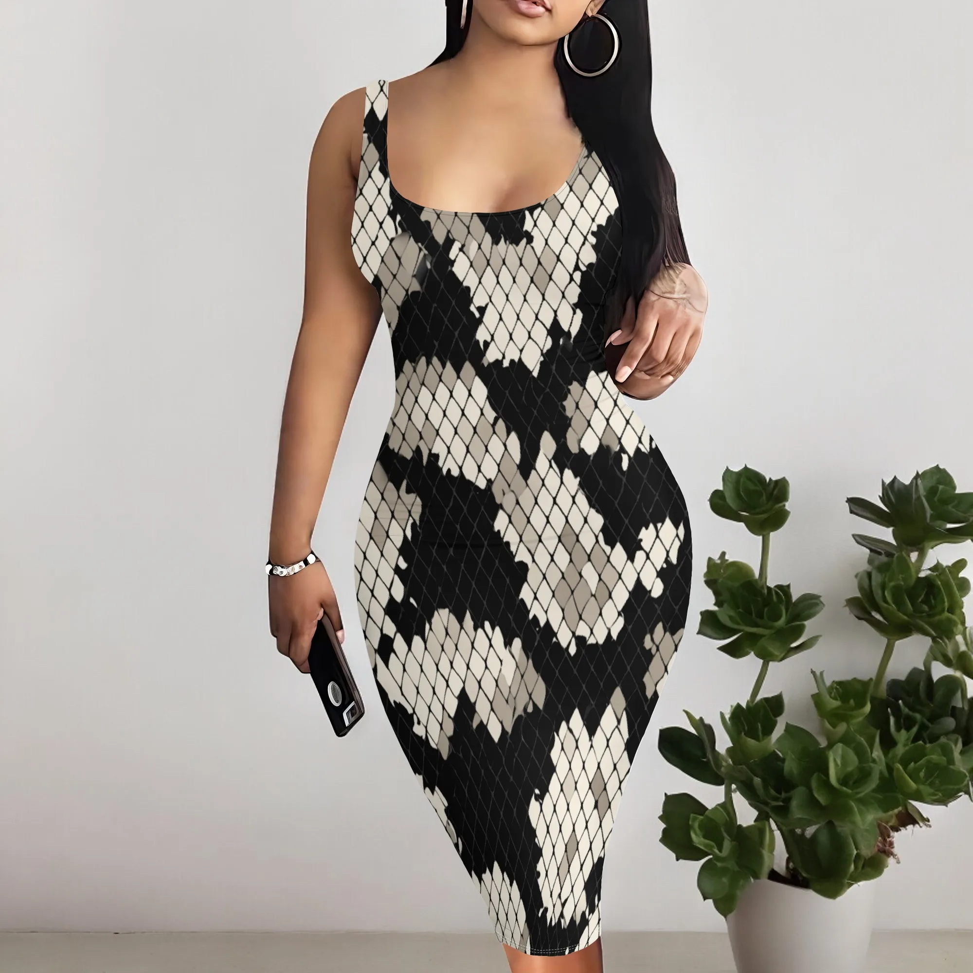 

Plus Size Women's Sexy Tank Dress Irregular Print Slim Fit Bodycon Club Party Dress for Summer XS-3XL