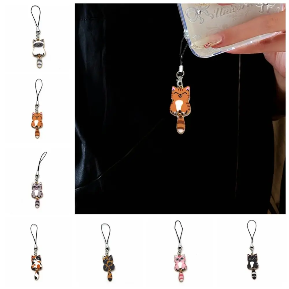 子猫ペンダント猫型携帯ストラップ尻尾が動く紛失防止Y2K携帯チャーム携帯電話チェーンキーホルダー携帯ストラップ女性女の子向け