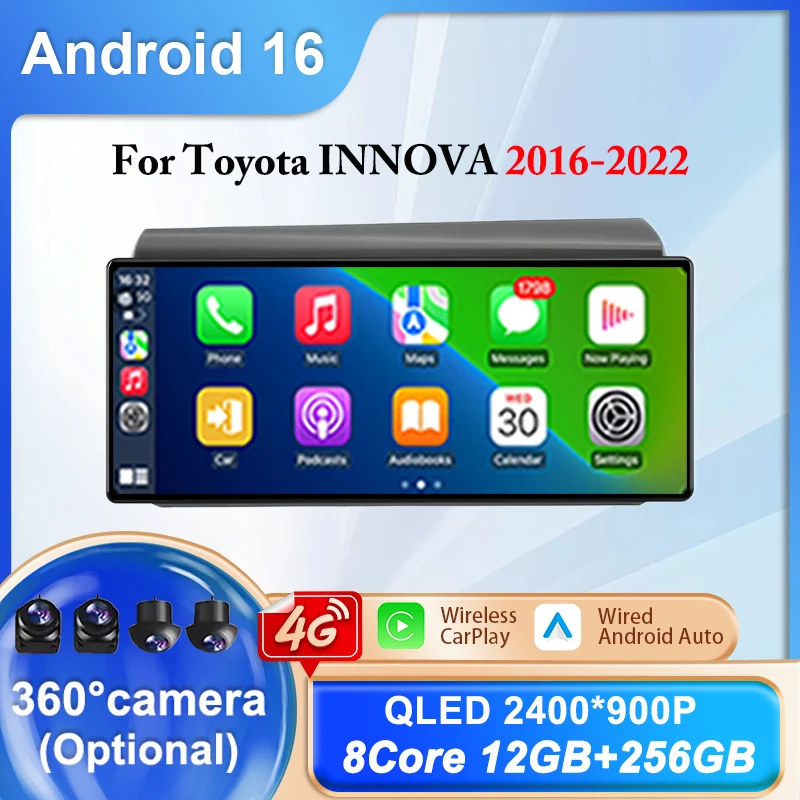 12.3” For Toyota INNOVA 2016-2022 QLED Screen Car Accessory Multimedia Video Player Navigation GPS Bluetooth WIFI 4G DSP